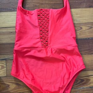 NWT Aerie High-cut red crochet halter one-piece swimsuit